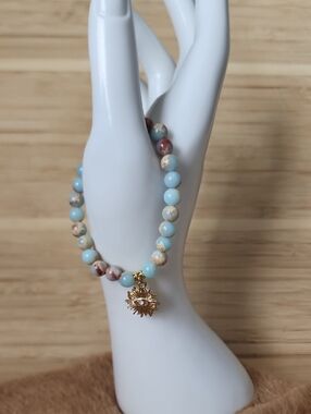🆕️Impression Jasper Gold Sunburst Charm Beaded Bracelet